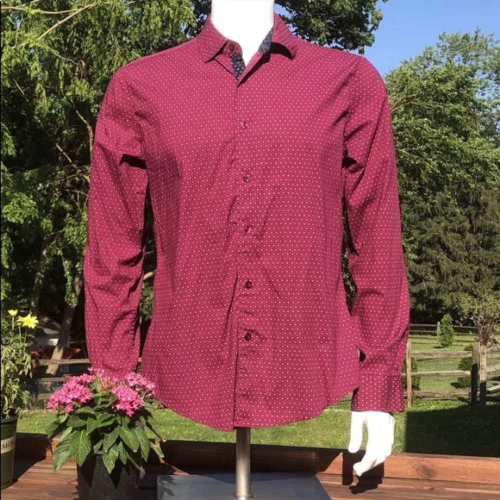 Vigo Mens Dress Shirt M Flip Cuff Contrast Burgundy Navy Blue